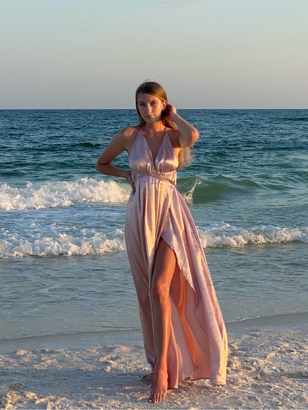Pink Halter Slit Maxi Dress